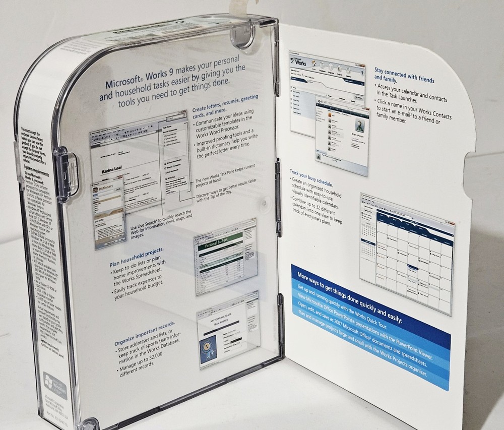 Microsoft Works 9 Windows Software Tool Word Processor Spreadsheet DB W/ Case