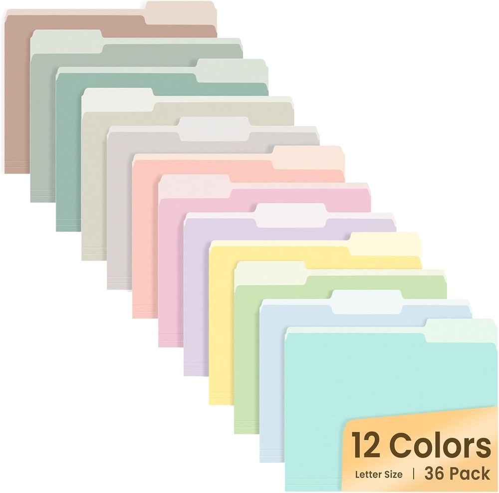 36 Pack File Folders 8.5 x 11 Colored Manilla Folders for Office School