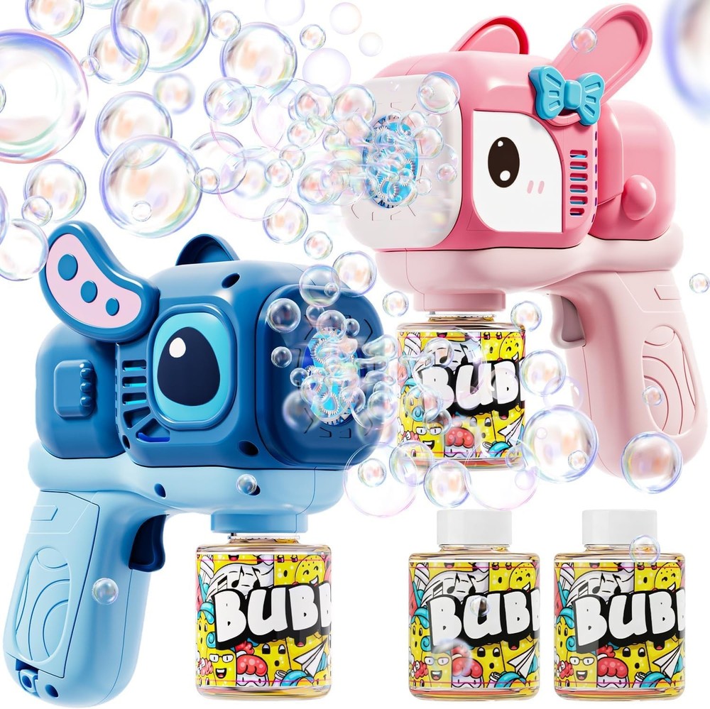2 Pack Bunny Bubble Machine Gun for Toddlers,Fast Bubble Blast 10,000+ BPM, L...