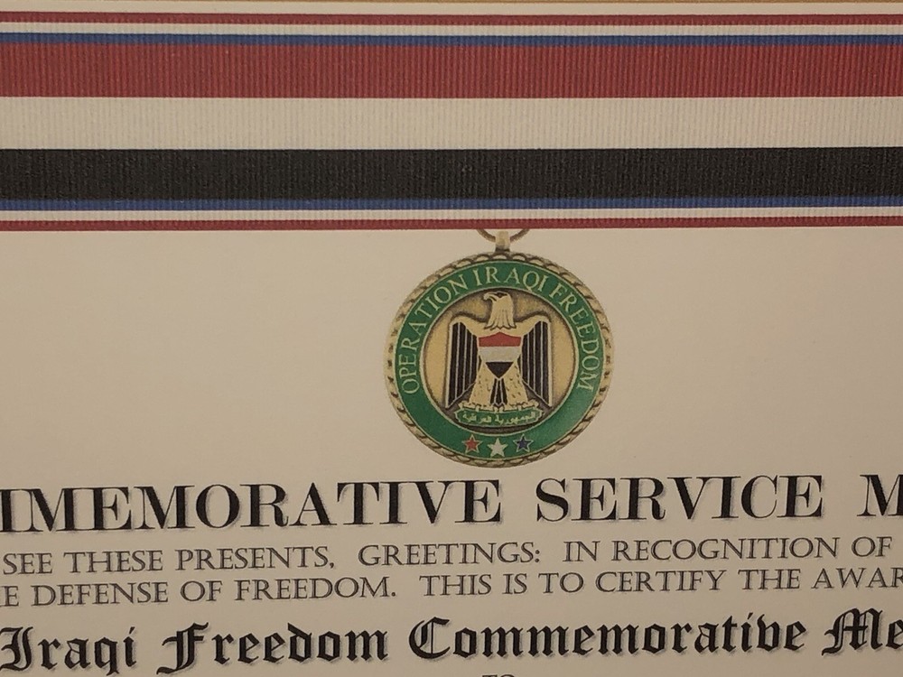 IRAQI FREEDOM COMMEMORATIVE MEDAL CERTIFICATE ~ Type 1