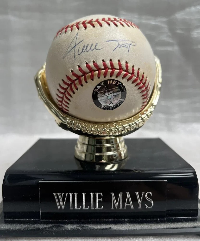 Willie Mays Autographed National League Baseball with Display Case
