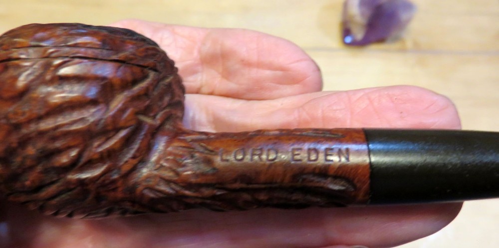Lord Eden Rustic Briar Pipe Rhodesian Shape Straight Push-In Stem w/ Stinger