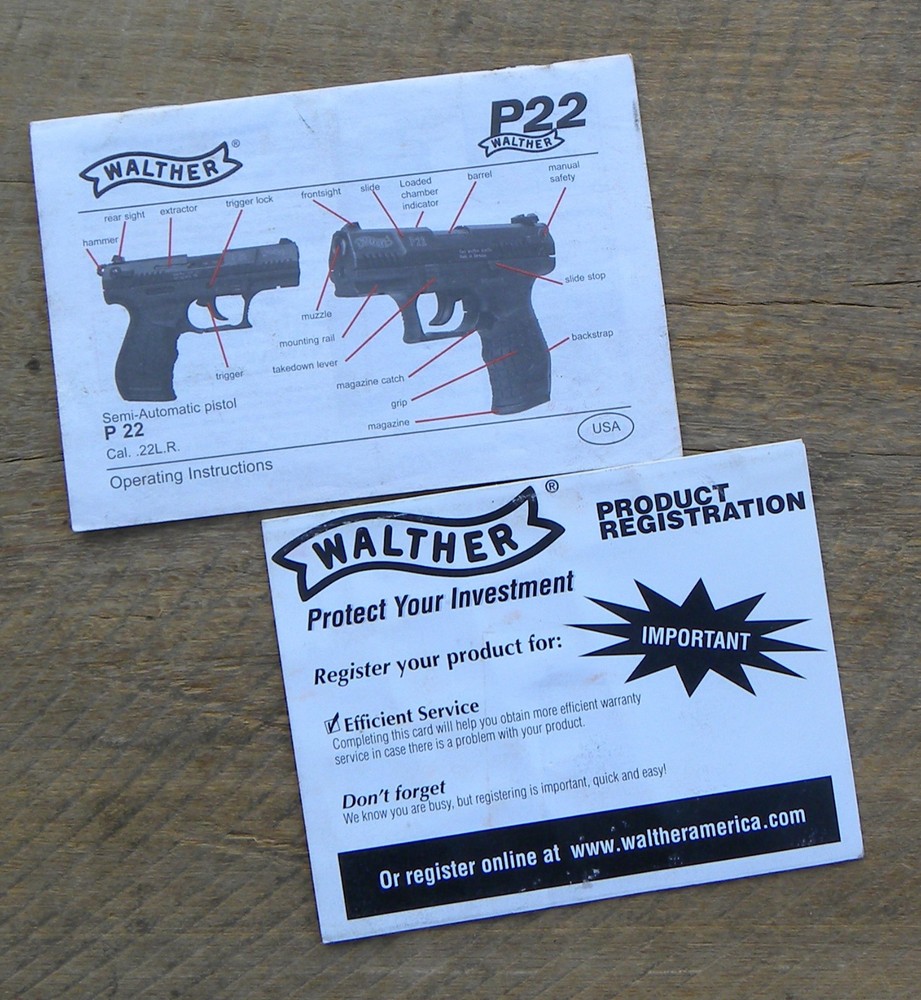 Walther P22 Operating Instructions Manual, Dec 2008