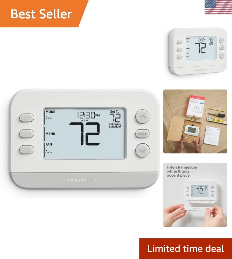 New! Programmable Thermostat, Single-Stage, 1 Heat/1 Cool Compatibility, Flex...