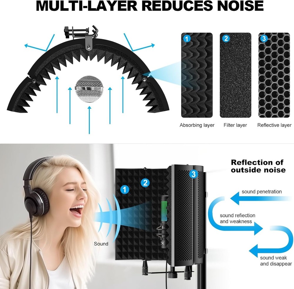 Studio Microphone Isolation Shield with Pop Filter - Enhanced Vocal Clarity