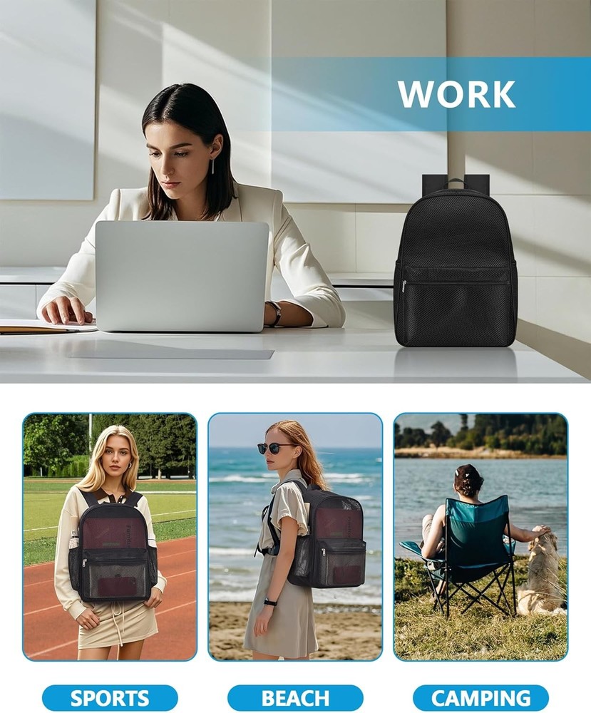 Paxiland Mesh Backpack Lightweight See Through College Student Black
