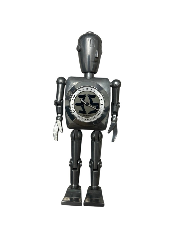 Fossil Stan BIG TIC Robot Man Silver Clock 6” Tall