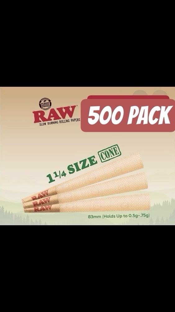 Authentic RAW Classic 1 1/4 Size Pre-Rolled Cone 500 Pack