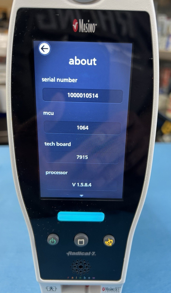 Masimo Radical 7 Touch Screen Pulse Oximeter With Docking Station.