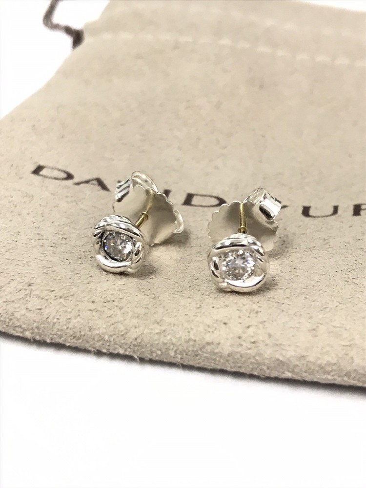 David Yurman Crossover Infinity Stud Earrings in Sterling Silver with Diamonds