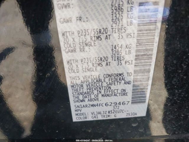 Speedometer Cluster MPH 6 Cylinder Fits 15 PATHFINDER 3750838