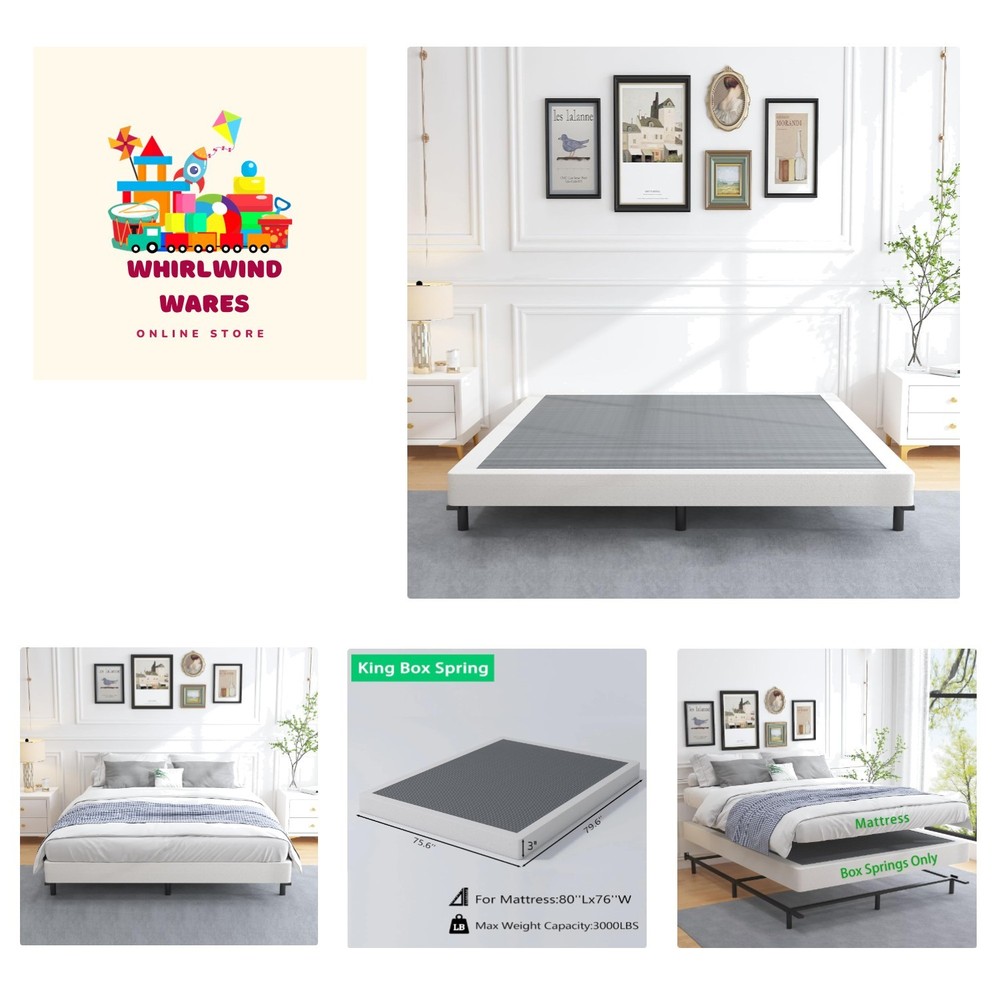 Luxurious Low Profile King Size Box Spring - Silent & Durable Metal Foundation