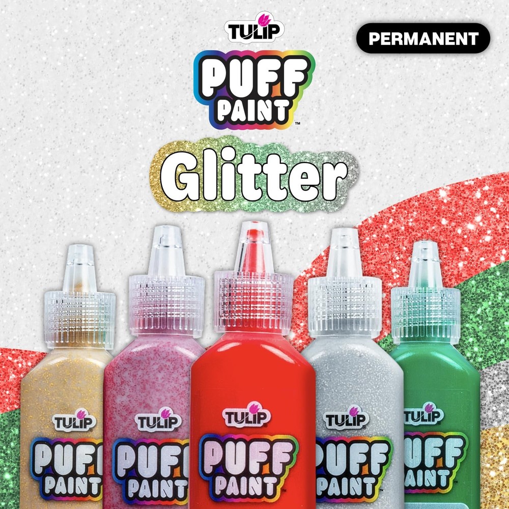 Glitter Puff Paint Pack, Permanent Multi-Surface Craft Paint for Drawing, Mar...