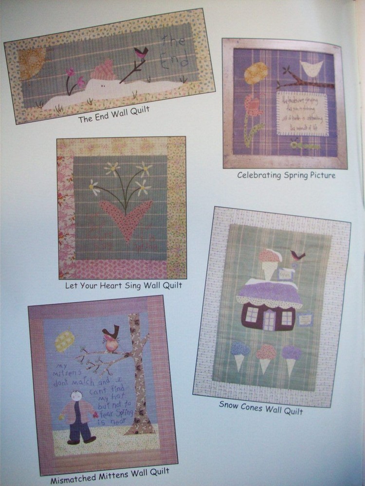 Winter Meltdown primitive small quilts embroidery patterns Spring birds flowers
