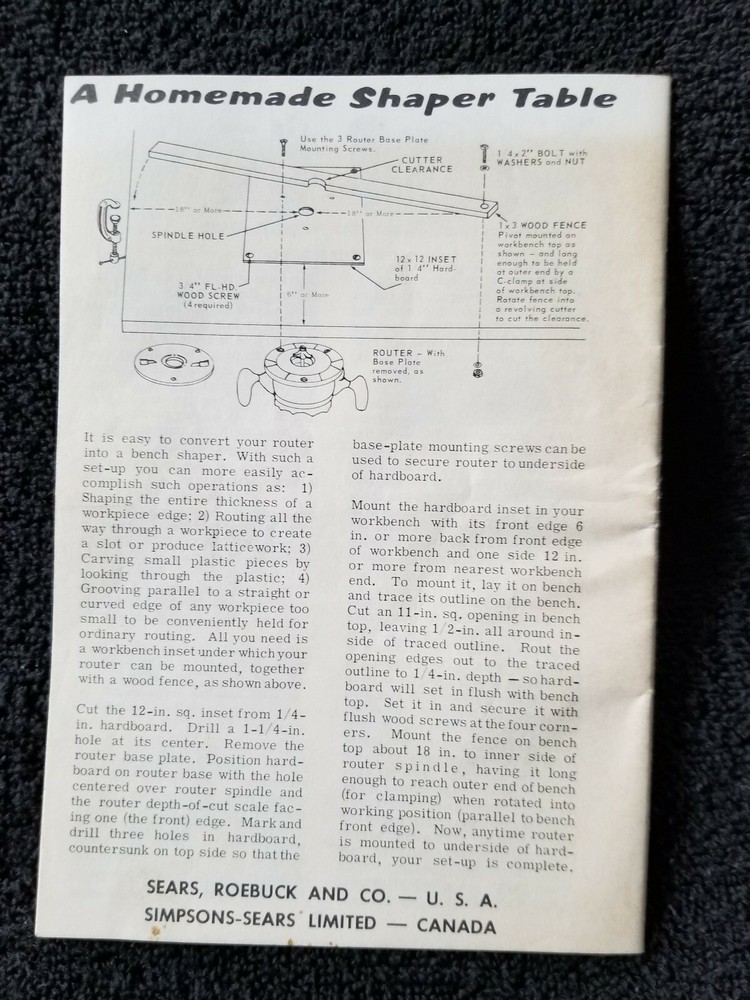 1966 Craftsman Power Router Handbook
