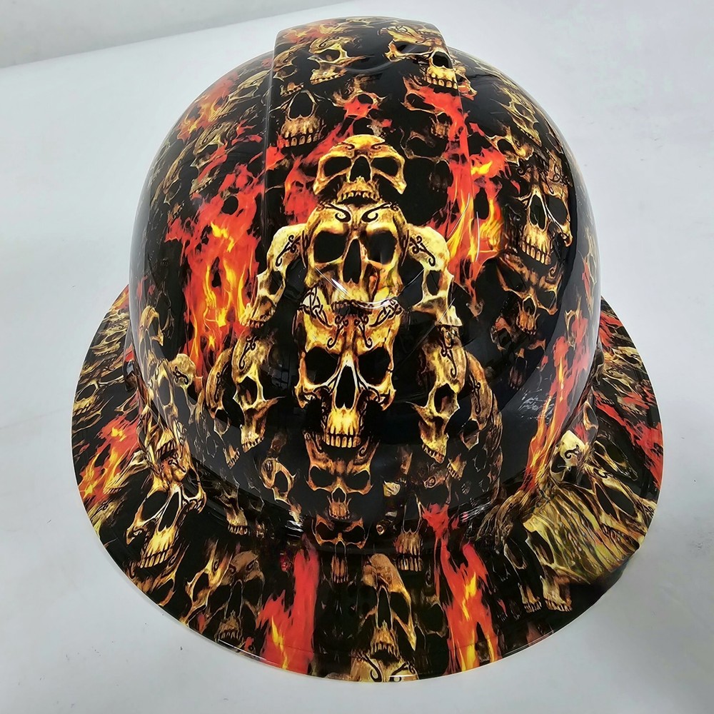 full brim hard hat custom hydro dipped IN HELLS GATE STACKED SKULLS EVIL NEW