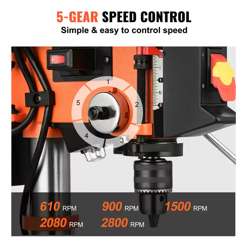 10 In. Benchtop Drill Press 3.2 Amp 5-Speed Cast Iron Bench Drill Press Tabletop