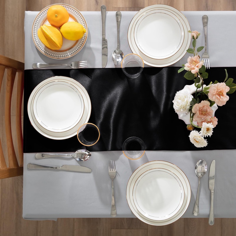 2 Pack 12x108 Inch Black Rectangular Smooth Satin Silk Table Runner for Wedding