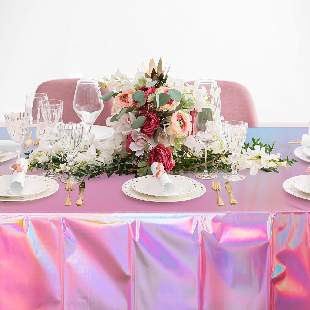 4 Pack Iridescent Pink Plastic Tablecloths, FunnyPars Shiny 4 Pack,