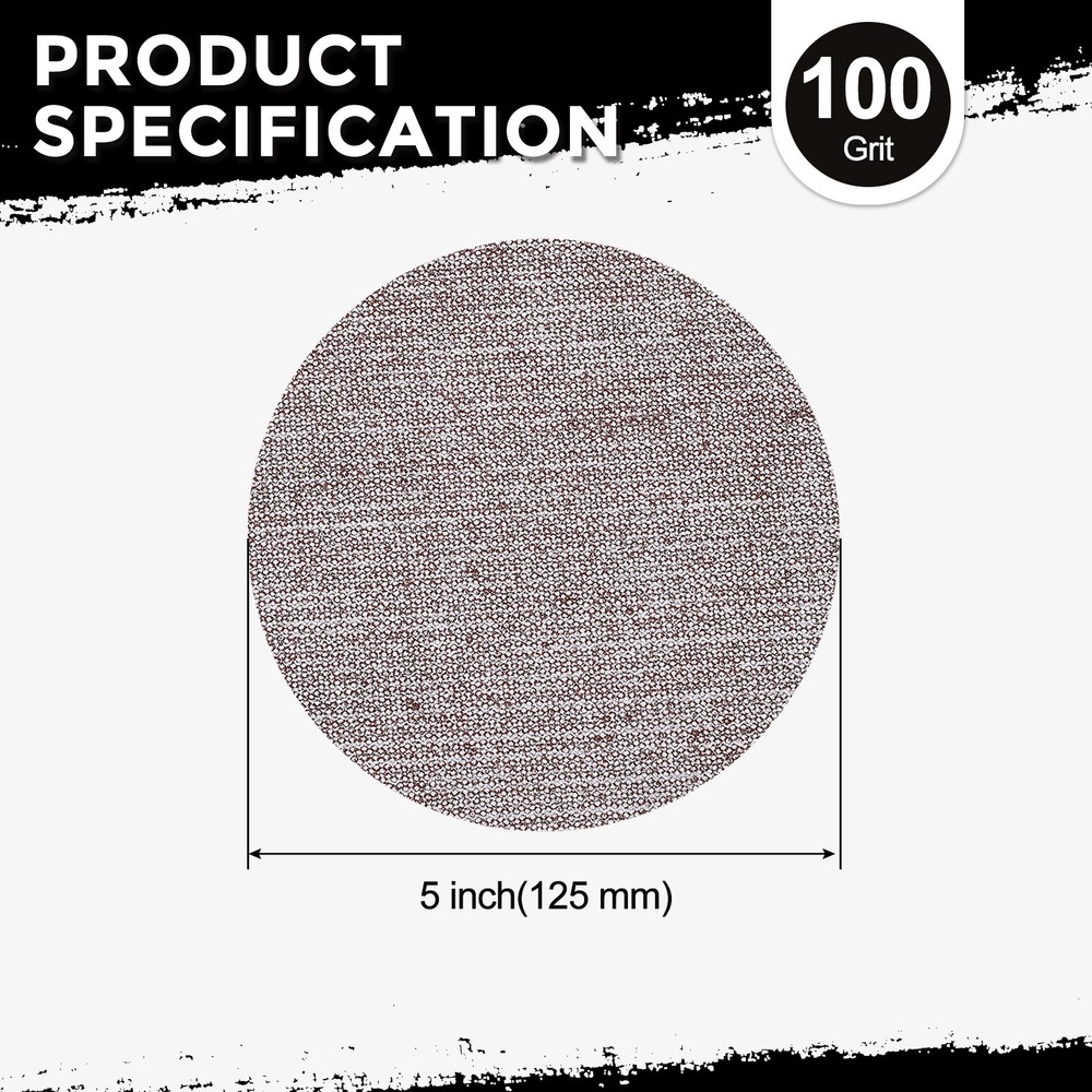 50 Pcs 5 Inch 100 Grit Hook and Loop Grid Sanding Discs