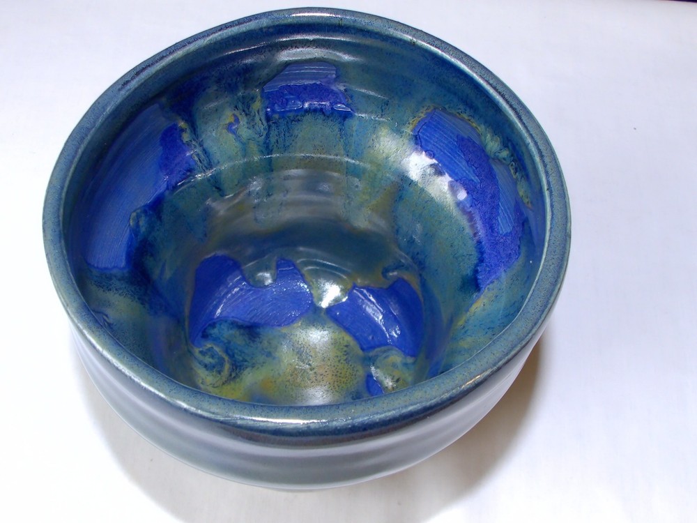 HAND THROWN STUDIO POTTERY PLANTER 4" BLUE JMC POTTERY