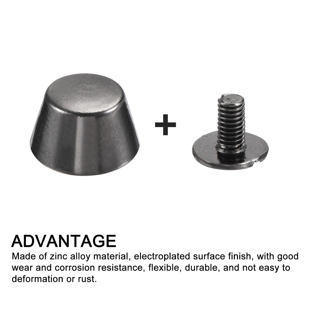 Screw Back Stud Spike (12x7mm) 8pcs, Flat Head Stud Rivets Gun-black