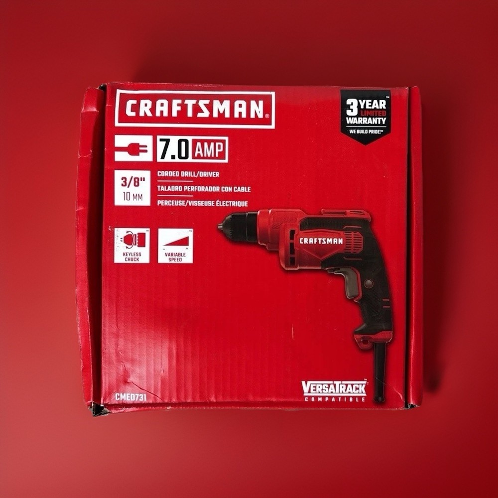 Craftsman CMED731 7.0 Amp Corded Drill/Driver Variable Speed Keyless 3/8" Red