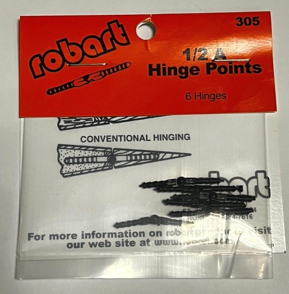 Robart Manufacturing RC Airplane Hinge Point Hinges 1/2A (6) 305 ROB305