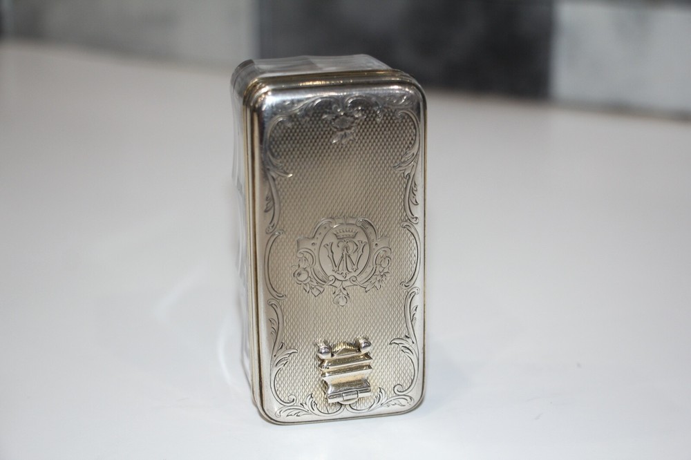 Antique Rare 19th C. Aucoc Aine Solid Sterling Silver & Crystal Pill Box