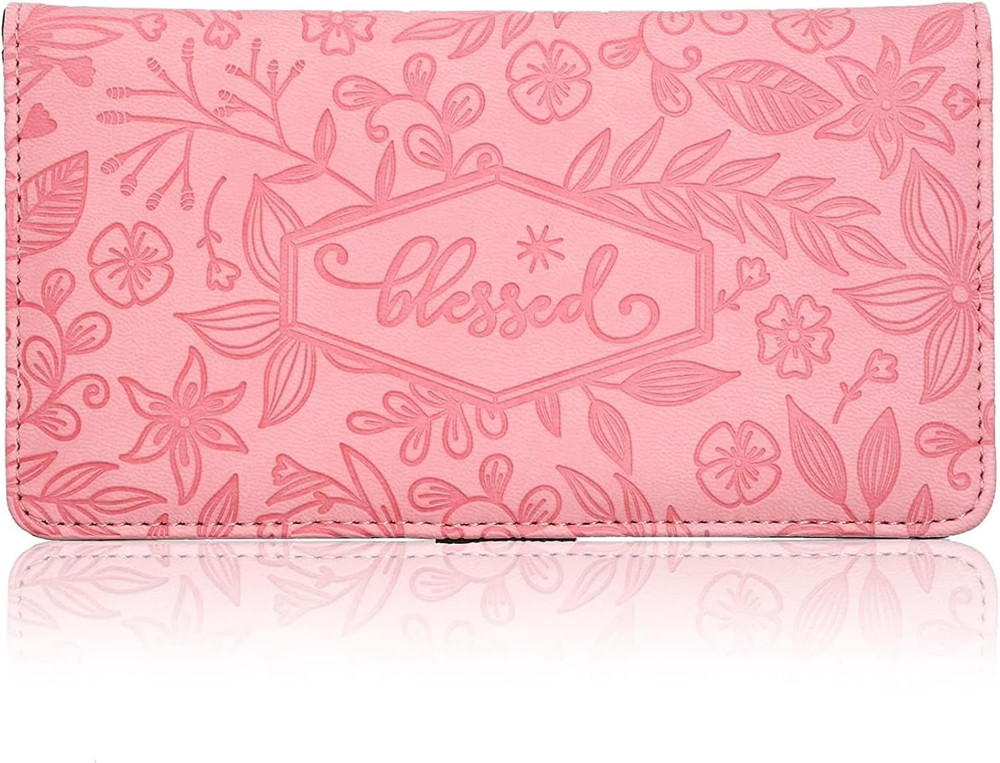 Embossed Checkbook Cover - Floral Pattern Check Book Covers for Women - Secure R
