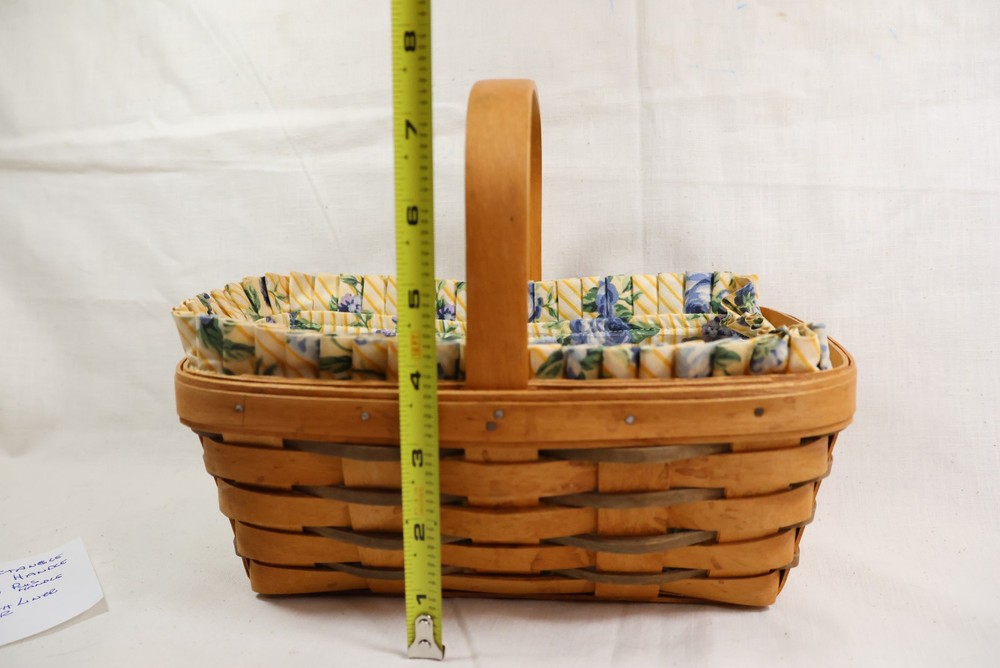 Longabrger Rectangle Basket with handle 10" wide w/ cloth & plastic liners