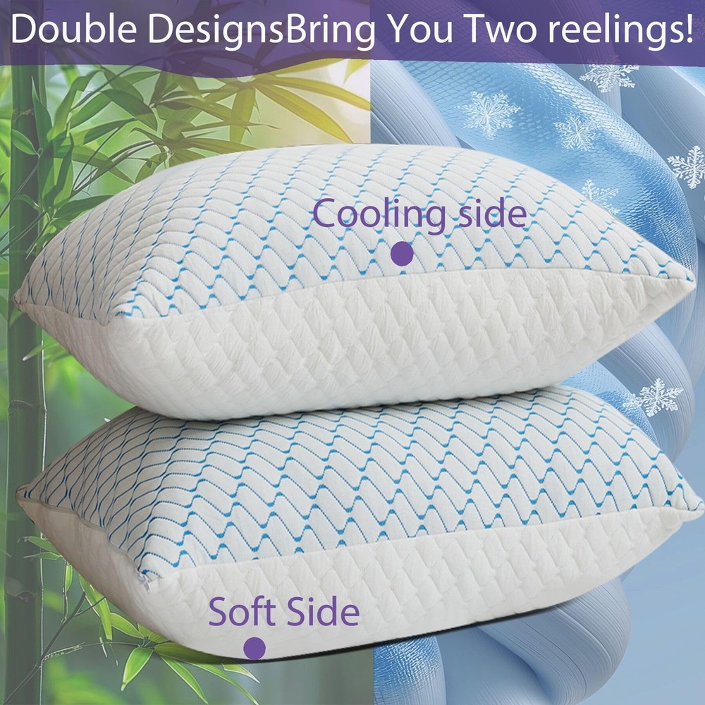 Memory Foam Pillows Queen Size Set of 2, Adjustable Cooling Pillow for Side B...