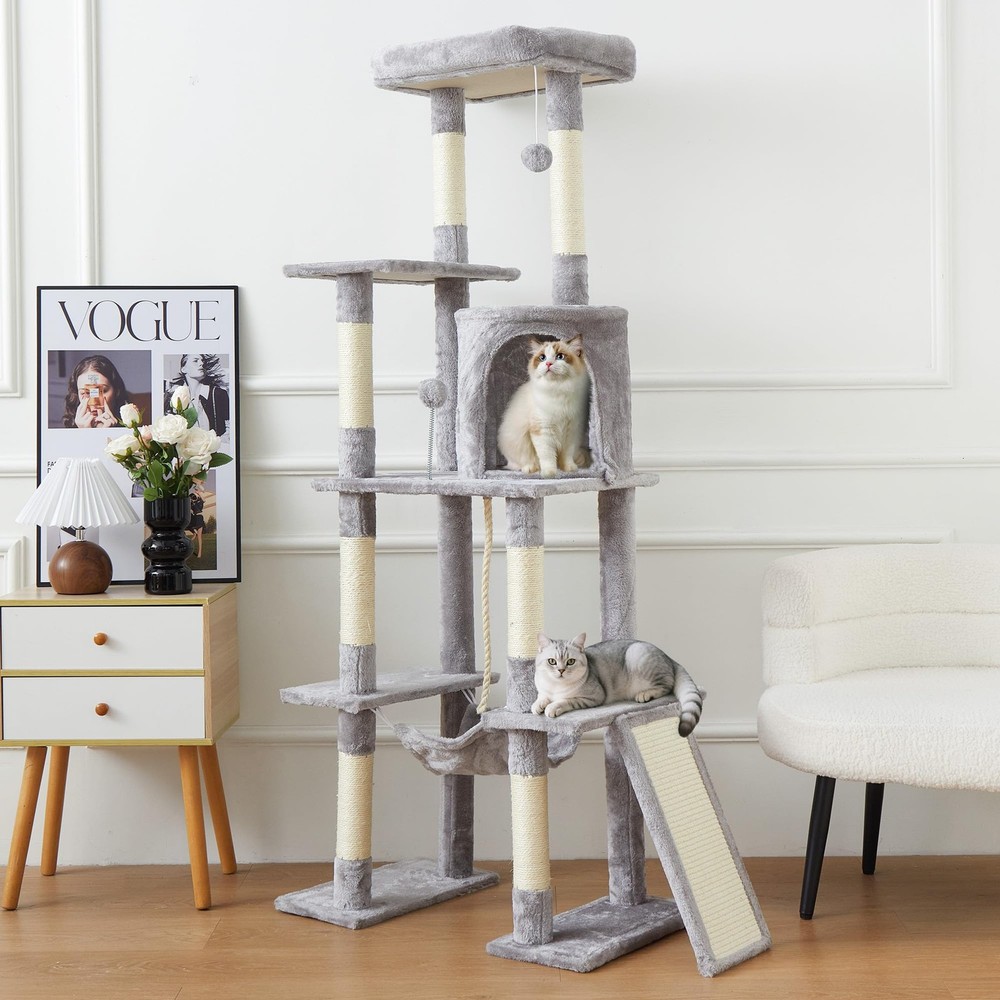 Large Cat Tree,65-inch Tall Multi-Level Cat Tower with Sisal-Covered Scratchi...
