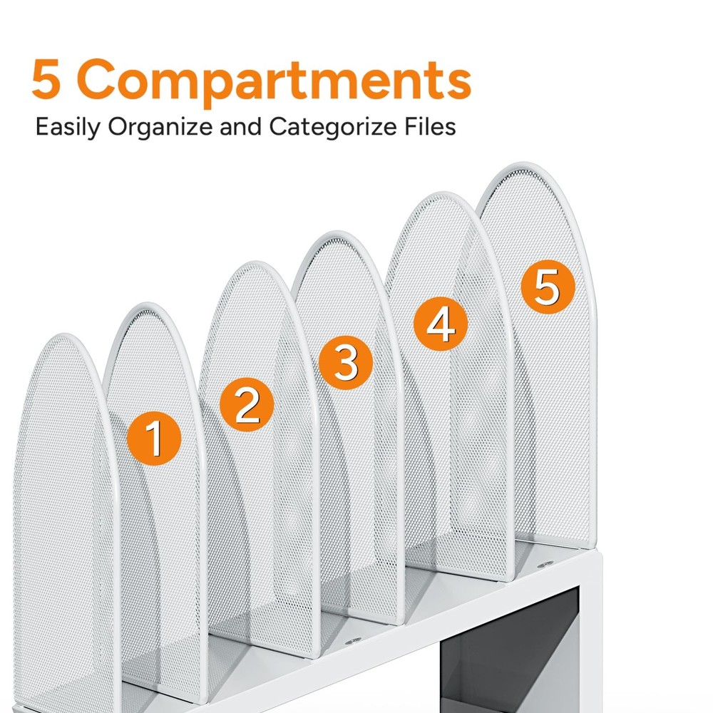 5Section Desk File Organizer Metal Mesh Folder Documents Mail White 1 PCS