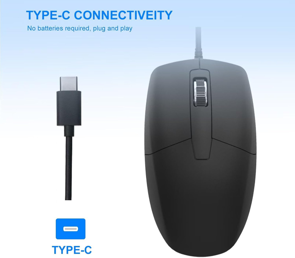 USB C Wired Mouse, Type C Optical Mouse, Portable Silent Comfortable, for Laptop