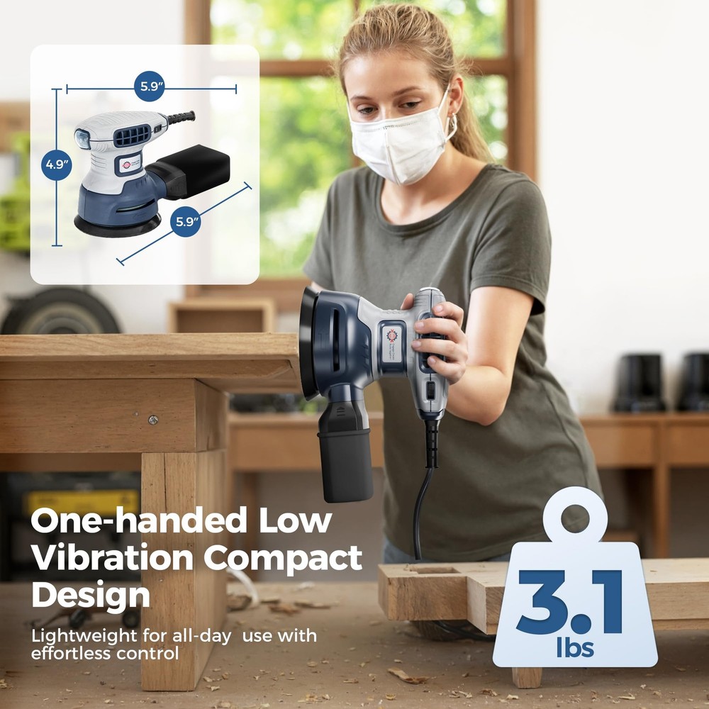 Orbital Random Sander Tool, 6 Variable Speeds With Dust Bag, 360W, Palm Hand ...