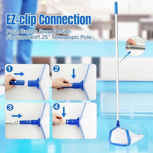 Pool Skimmer Net with Pole, 2.5FT-10FT Adjustable Aluminum Pool Net with Pole