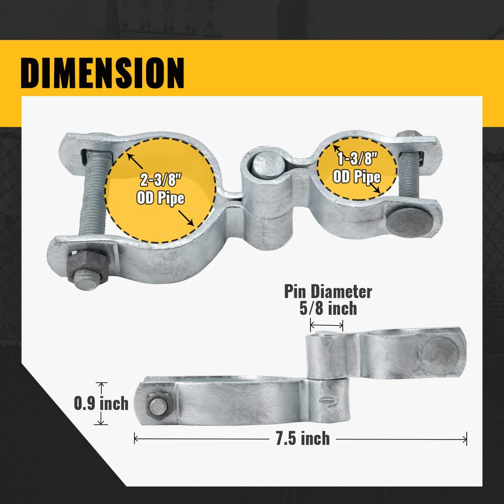 1-3/8" X 2-3/8" Chain Link Gate Hinge Latch Kit, Include Female & Male Gate Hing