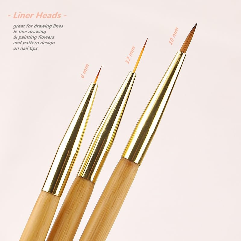 3 pcs nail drawing brushes dual end acrylic round flat liner tools