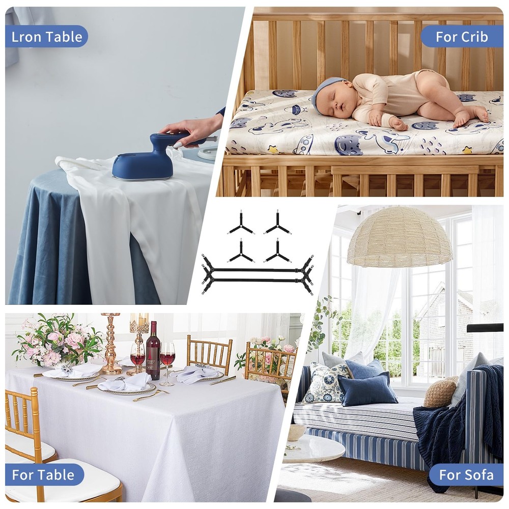 Bed Sheet Straps Adjustable 6 Pack Triangle Corner Holders Elastic Mattress F...