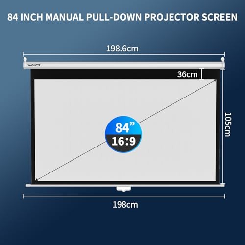 84'' Projector Screen Manual Pull Down - 16:9 HD Retractable 84 Inch