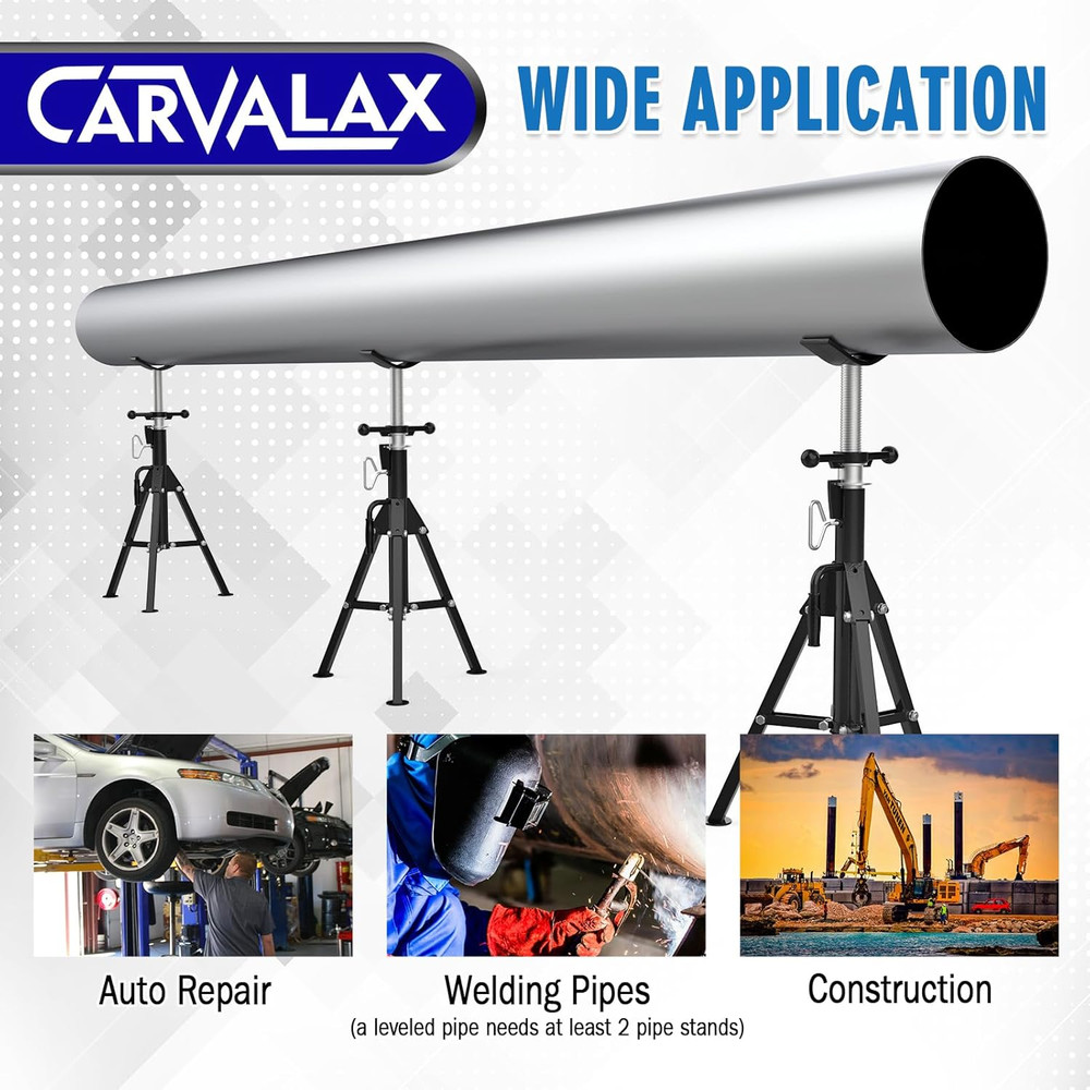 Adjustable V-Head Pipe Jack Stands, 2500LB Capacity, 28"-52" Height