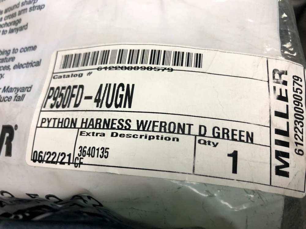 Miller DuraFlex Python Full Body Harness P950FD-4/UGN