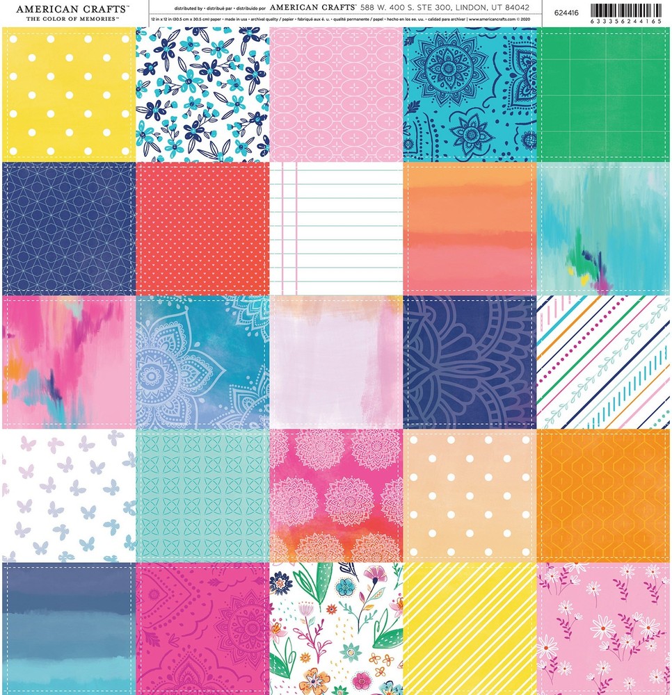 American Crafts Patterned Single-Sided Cardstock 12"X12"-Patchwork - 25 Pack