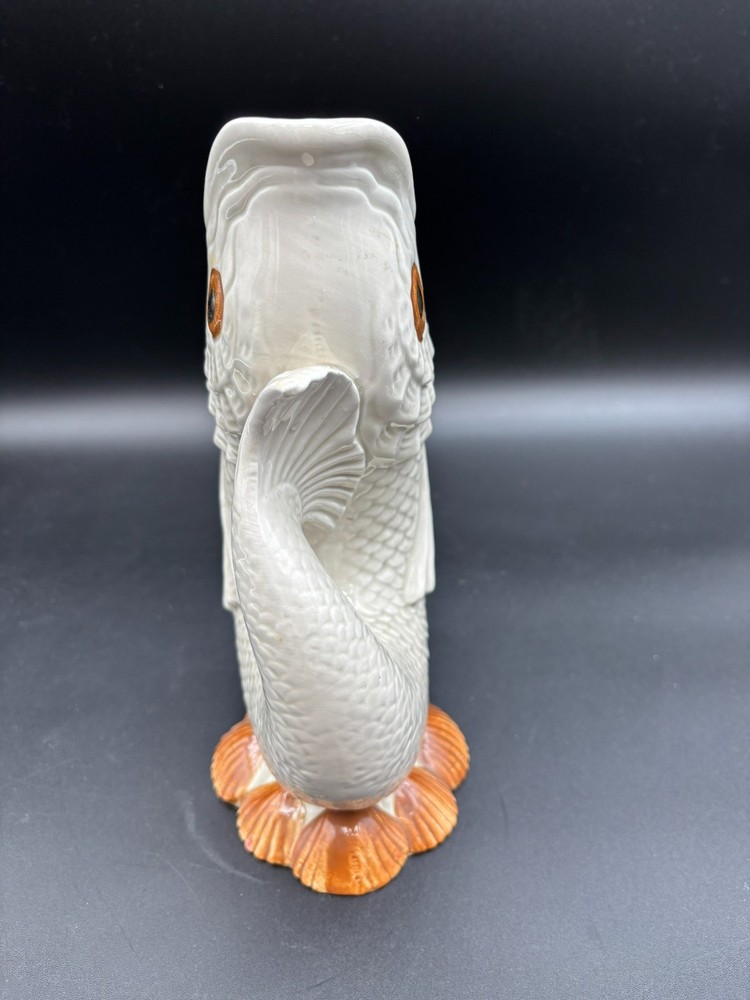 Fitz & Floyd "KOI FISH & SHELL" Ceramic Pitcher ~ 9" Tall