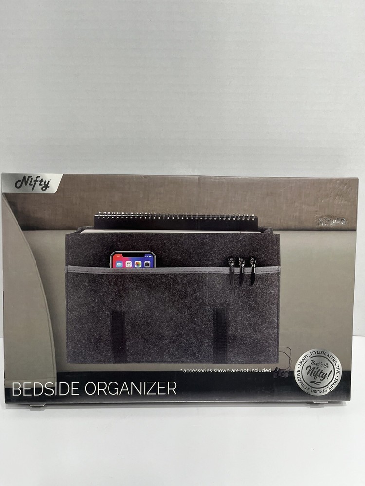 Nifty Grey Bedside Organizer Multiple Pockets