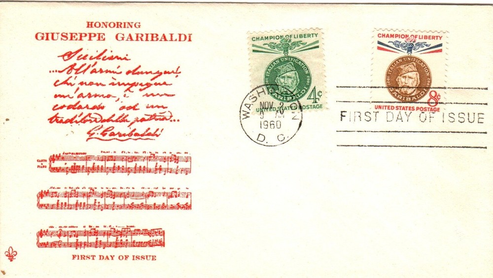 #1168-9 Giuseppe Garibaldi Italian Unification Goodwill Ambassador cachet First