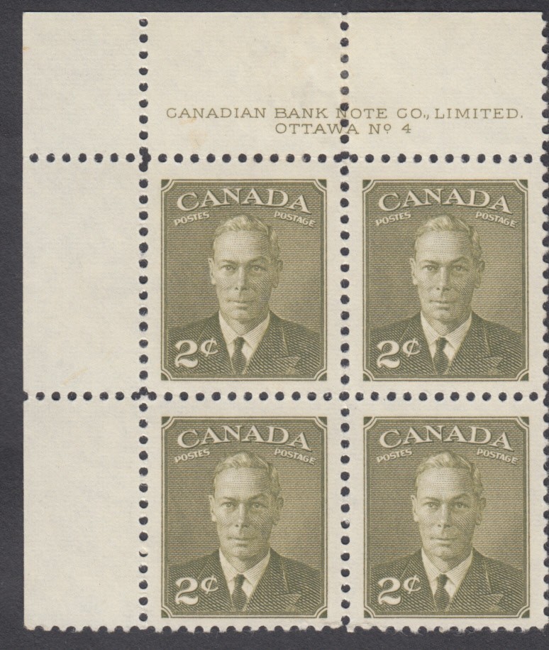 Canada - #305 King George VI Plate Block #4 - MH