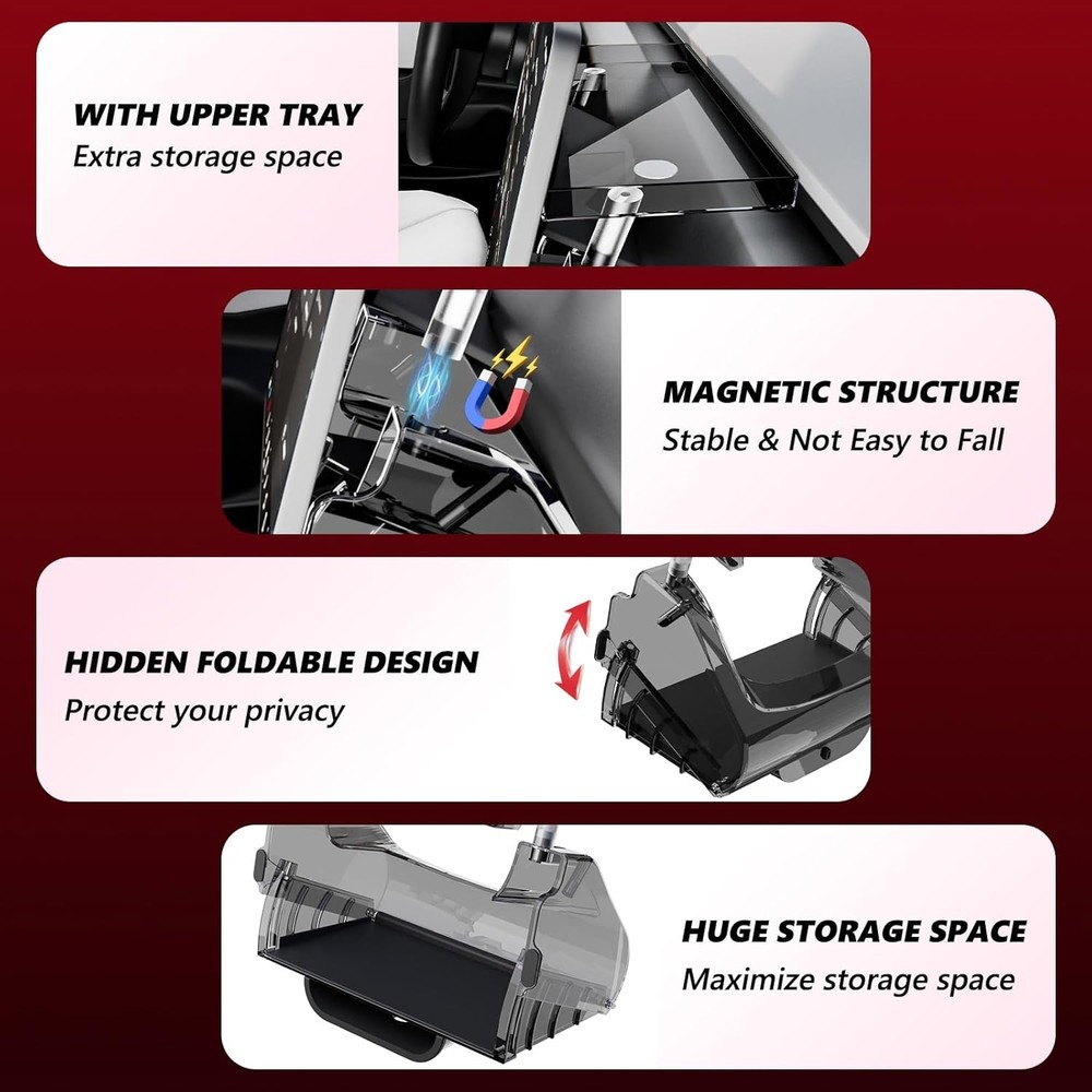 Concealable in-car storage compartment, black