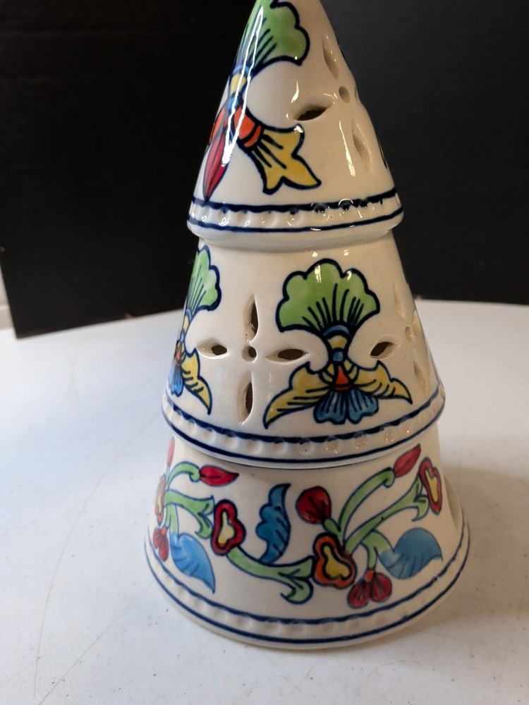Hand Painted From India 9" Christmas Tree Tea Light
